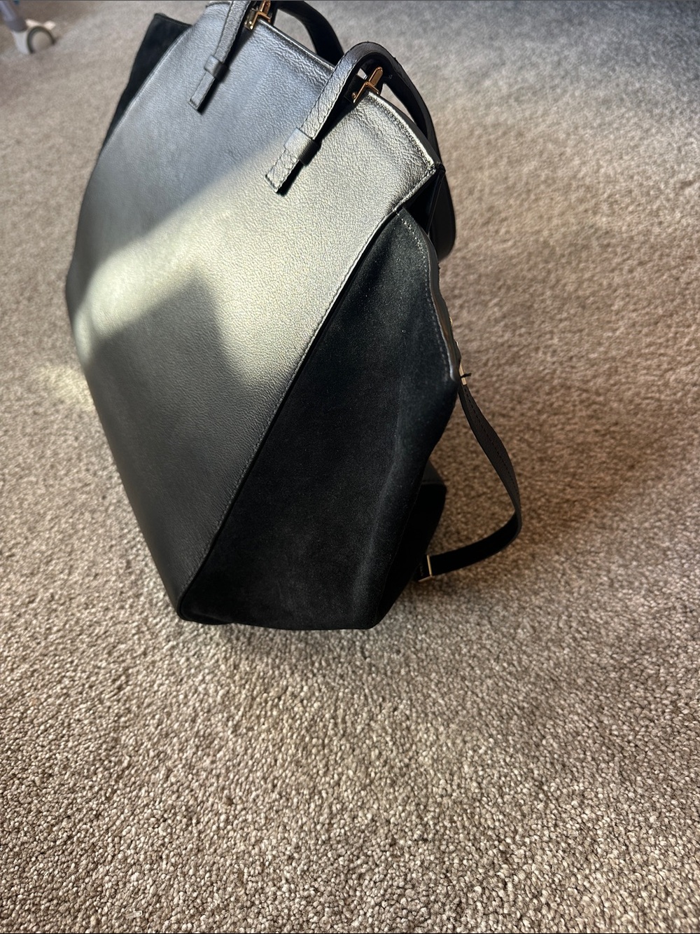 Furla Black Leather and Suede Tote with Gold Accents - Picture 4 of 8